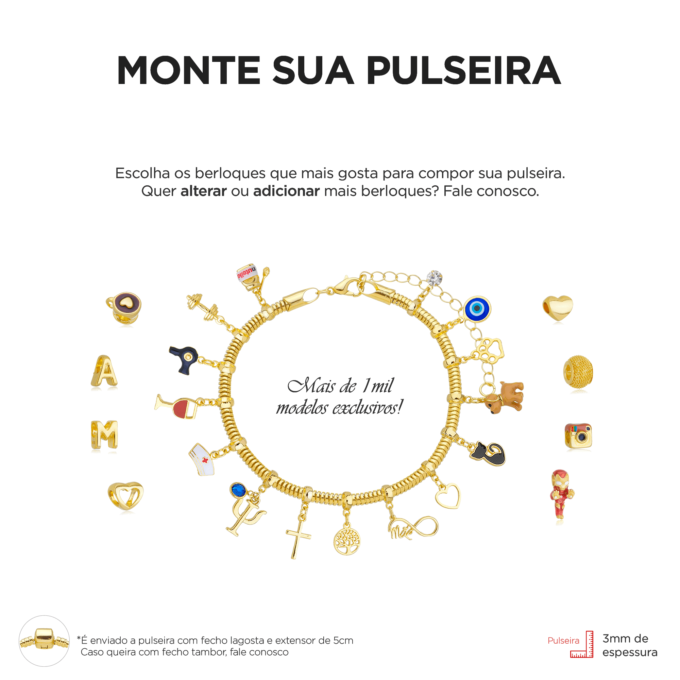 Pulseira Fada  Berloque Banhado a Ouro 18k