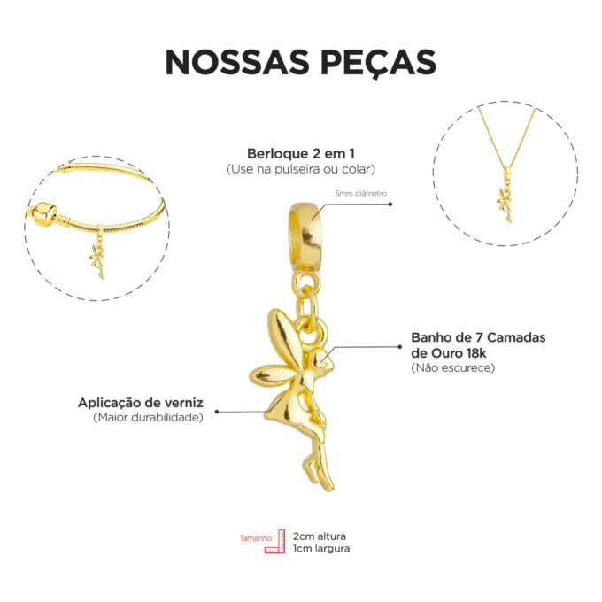 Pulseira Fada  Berloque Banhado a Ouro 18k