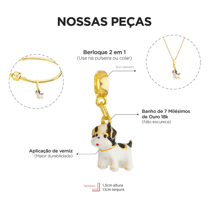 Berloque Cachorro Shih Tzu Preto  Banhado a Ouro 18k
