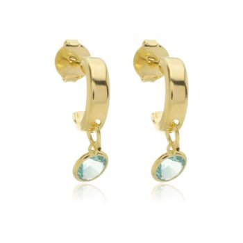 Brinco Meia Argolinha Grossa Com Pingente Gota De Zircônia Verde Tiffany Banhado a Ouro 18k