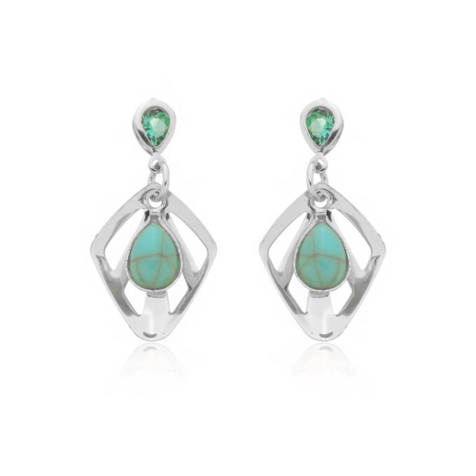 Brinco Pingente Com Gota De Zircônia Verde Tiffany Banhado a Prata 925