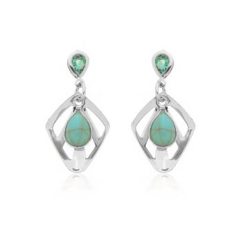 Brinco Pingente Com Gota De Zircônia Verde Tiffany Banhado a Prata 925