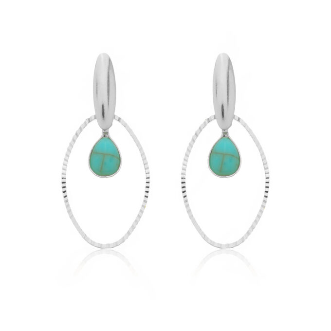 Brinco Pingente Argola Com Gota Turquesa Banhado a Prata 925