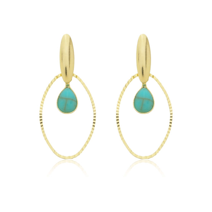 Brinco Pingente Argola Com Gota Turquesa Banhado a Prata 925