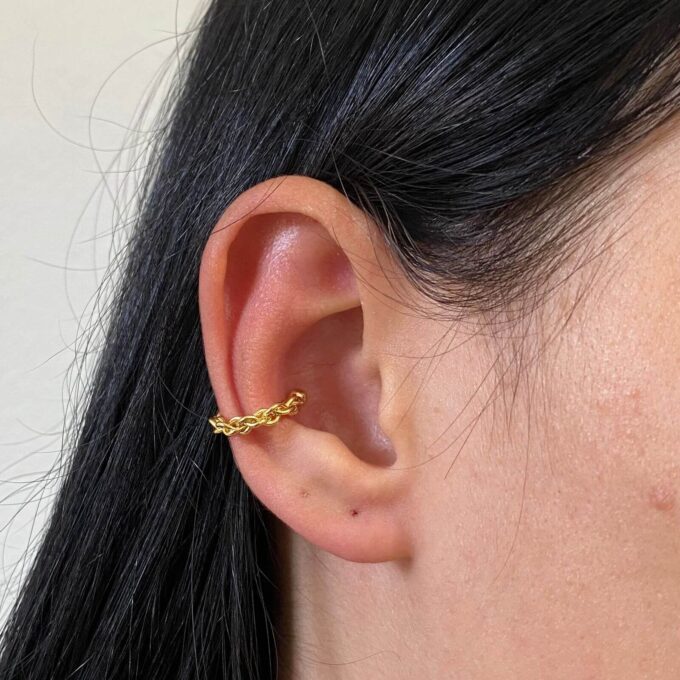 Brinco Piercing Falso Trançado Banhado a Prata 925