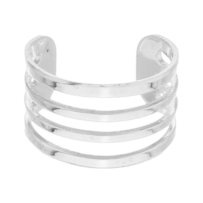 Brinco Piercing Fake 4 Fileiras Lisas Banhado a Prata 925