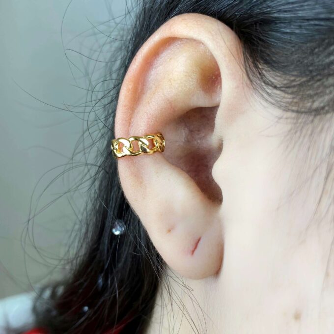 Brinco Piercing Fake Corrente Banhado a Prata 925