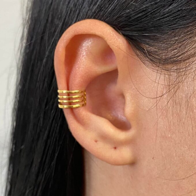 Brinco Piercing Fake 4 Fileiras Lisas Banhado a Prata 925