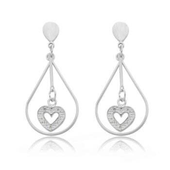 Brinco Gota Coração Cravejado Banhado a Prata 925