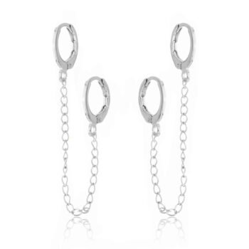 Brinco Corrente Dois Furo Banhado a Prata 925