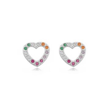 Brinco Coração Cravejado Colorido Banhado a Prata 925
