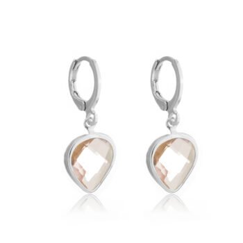 Brinco Argolinha Pingente Gota Pedra Zircônia Rose Banhado a Prata 925