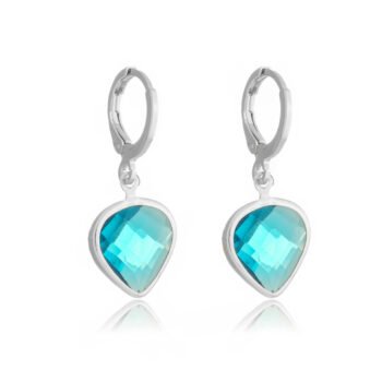 Brinco Argolinha Pingente Gota De Pedra Zircônia Verde Tiffany Banhado a Prata 925