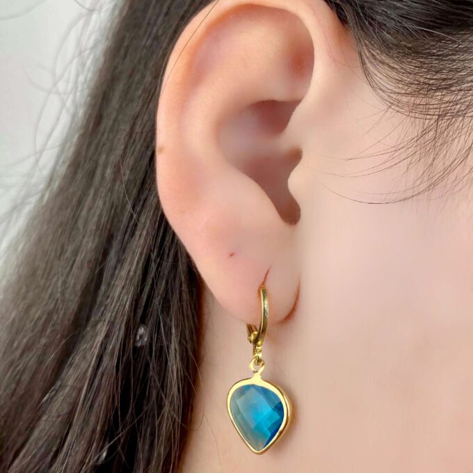 Brinco Argolinha Pingente Gota De Pedra Zircônia Verde Tiffany Banhado a Prata 925