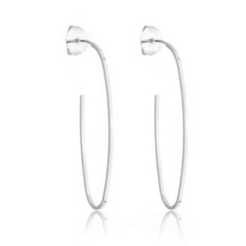 Brinco Argola Oval Fina Lisa Banhado a Prata 925