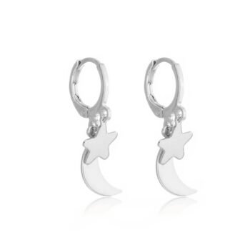 Brinco Argolinha Lua Estrela Banhado a Prata 925