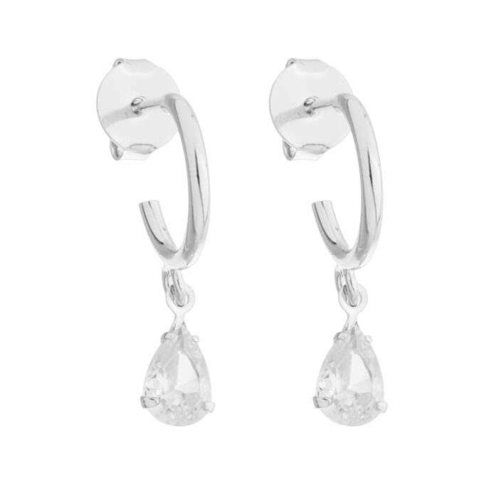 Brinco Argolinha Gota Zirconia Banhado a Prata 925