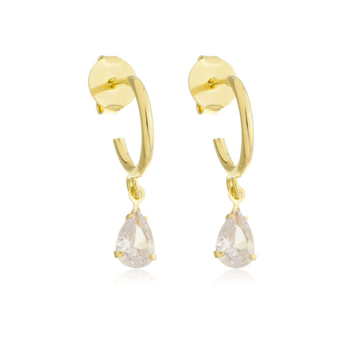 Brinco Argolinha Gota Zirconia Banhado a Prata 925