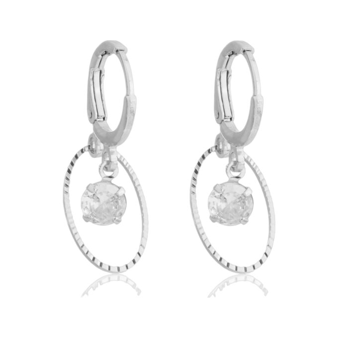 Brinco Argolinha Circulo Com Pedra Zircônia Cristal Banhado a Prata 925