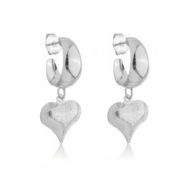 Brinco Argola com Coração Detalhado Banhado a Prata 925