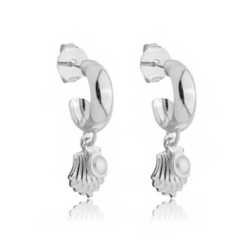 Brinco Argola com Concha de Perola Banhado a Prata 925