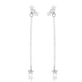 Brinco 3 Estrelas com Corrente Banhado a Prata 925