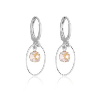 Brinco Argolinha Circulo Com Pedra Zircônia Rose Banhado a Prata 925