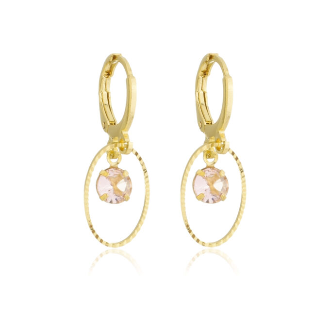 Brinco Argolinha Circulo Com Pedra Zircônia Rose Banhado a Prata 925
