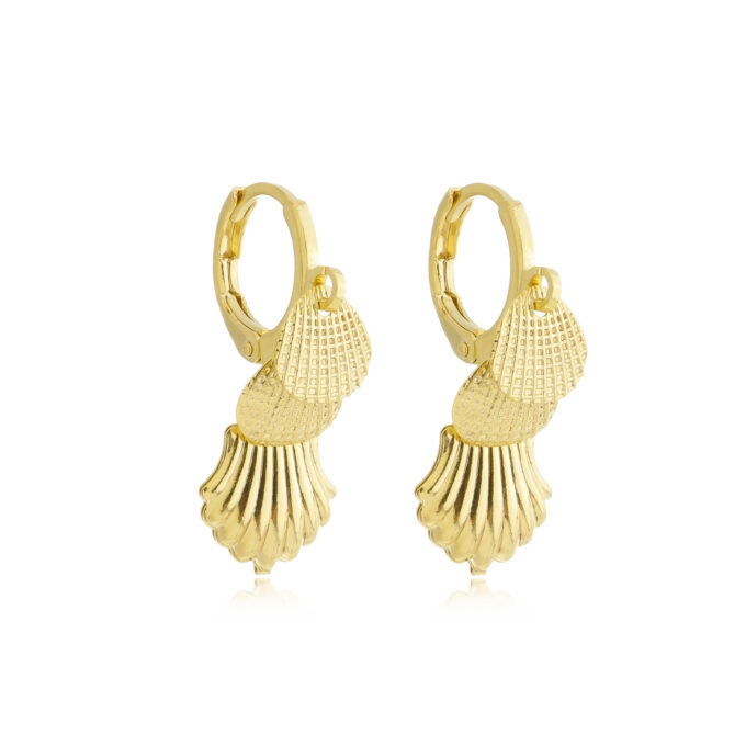 Brinco Argolinha 3 Conchas Mar Banhado a Prata 925
