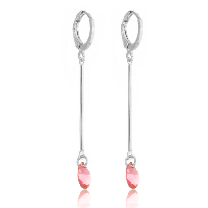 Brinco Argolinha Fio Com Pingente Zircônia Rosa Banhado a Ouro 18k