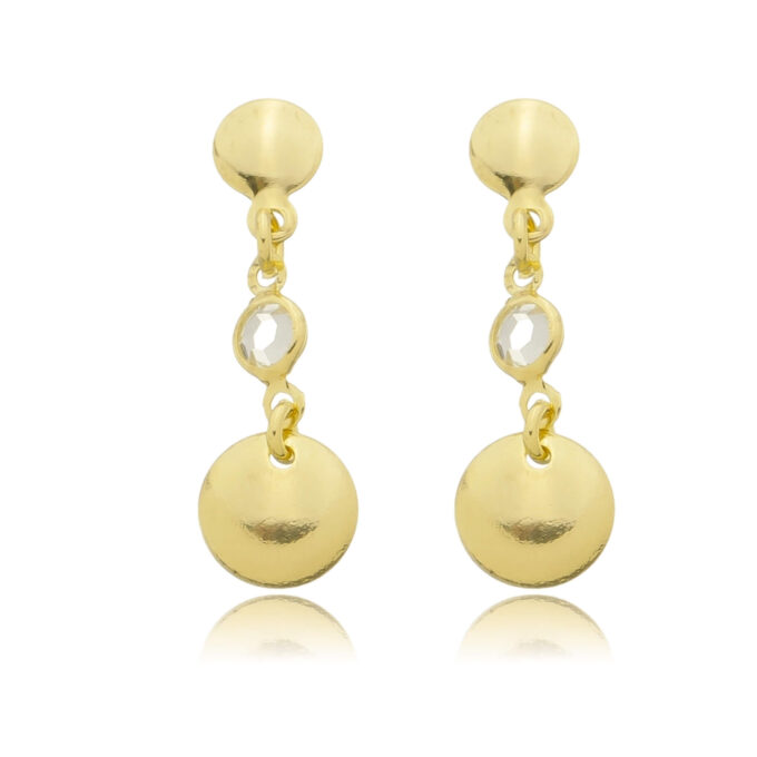 Brinco Bolas Com Pedra De Zircônia Cristal Banhado a Ouro 18k