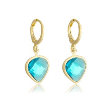 Brinco Argolinha Pingente Gota De Pedra Zircônia Verde Tiffany Banhado a Ouro 18k