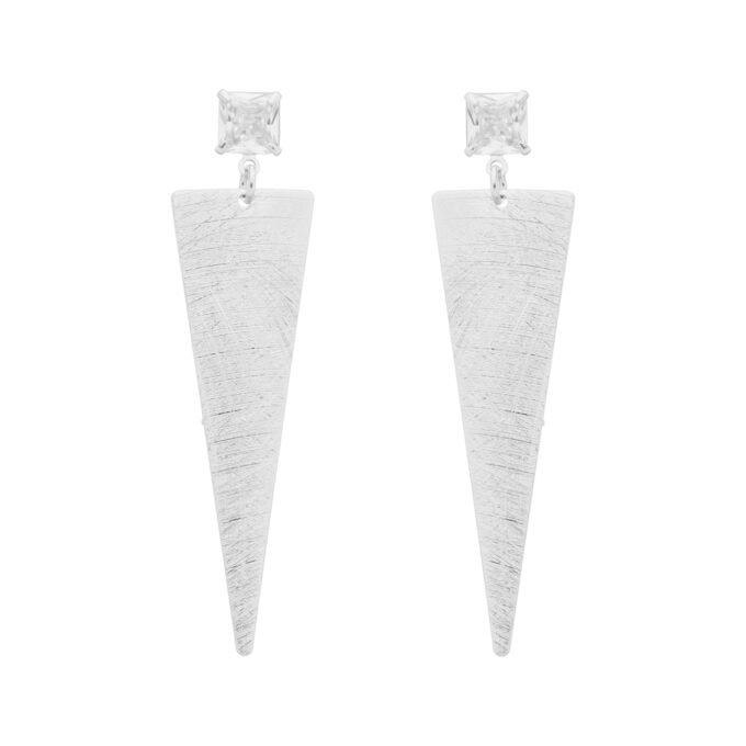 Brinco Triângulo Fosco Com Pedra Zircônia Cristal Banhado a Ouro 18k