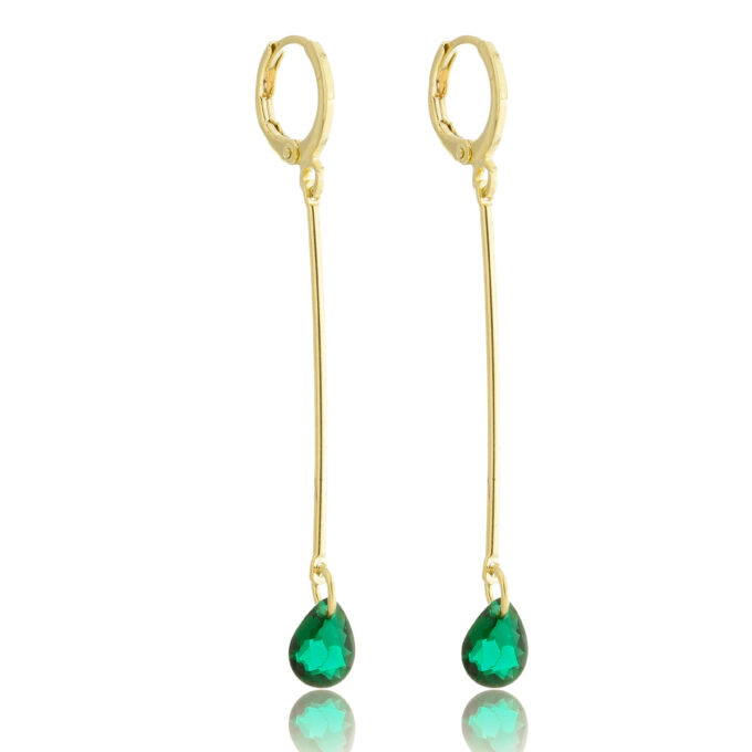 Brinco Argolinha Fio Com Pedra Zircônia Verde Banhado a Ouro 18k