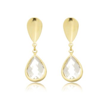 Brinco Gota Com Gota De Pedra Zircônia Banhado a Ouro 18k