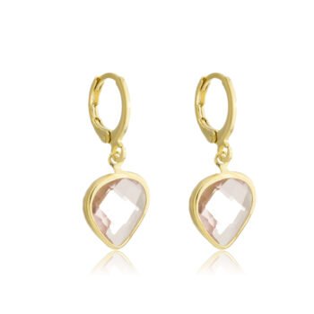 Brinco Argolinha Pingente Gota Pedra Zircônia Rose Banhado a Ouro 18k