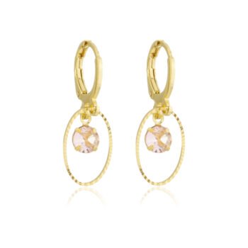 Brinco Argolinha Circulo Com Pedra Zircônia Rose Banhado a Ouro 18k