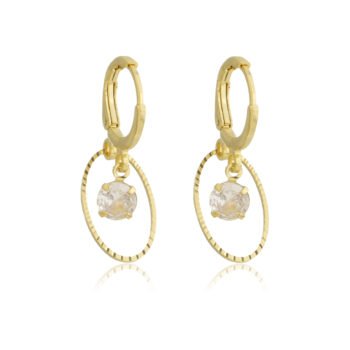 Brinco Argolinha Circulo Com Pedra Zircônia Cristal Banhado a Ouro 18k