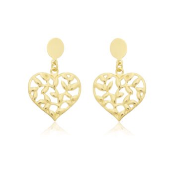 Brinco Coração Com Folhas Banhado a Ouro 18k