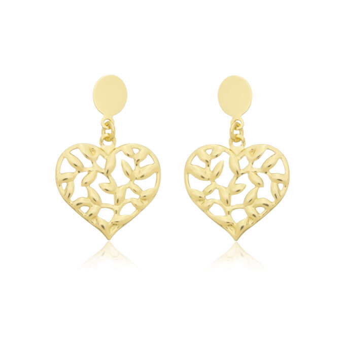 Brinco Coração Com Folhas Banhado a Ouro 18k