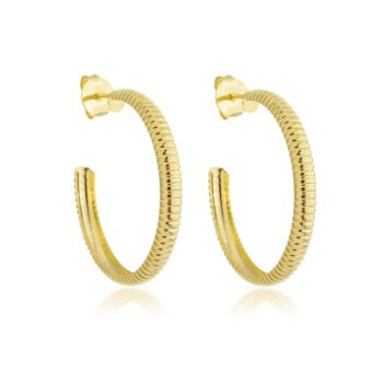 Brinco Argola Média Detalhada Banhado a Ouro 18k