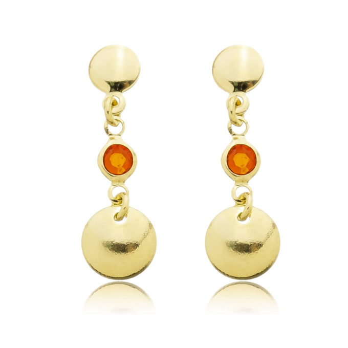 Brinco Esfera Com Pedra Zircônia Laranja Banhado a Ouro 18k