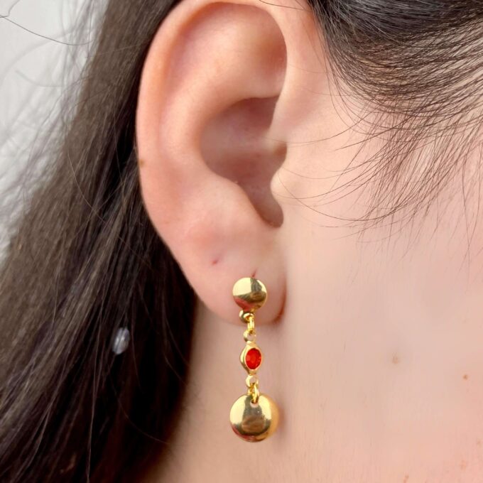 Brinco Esfera Com Pedra Zircônia Laranja Banhado a Ouro 18k