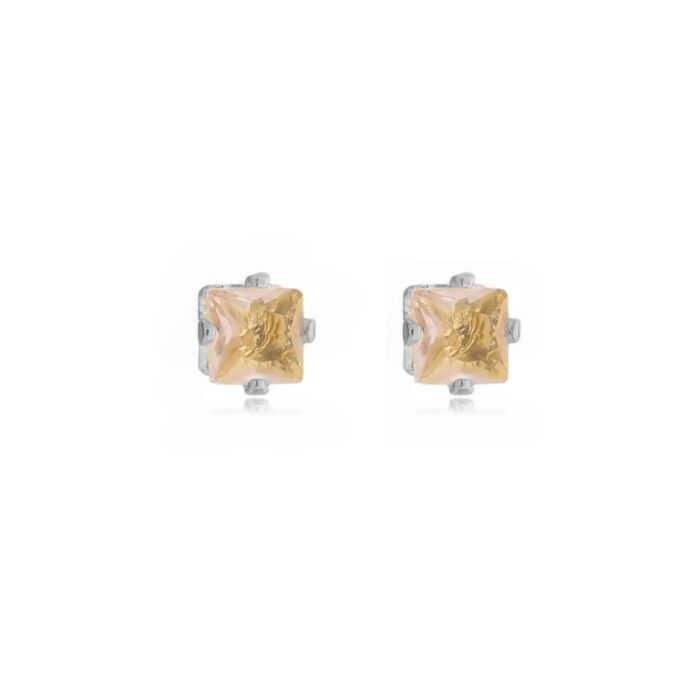 Brinco Ponto De Luz Quadrado Zirconia Rosa Banhado a Ouro 18k