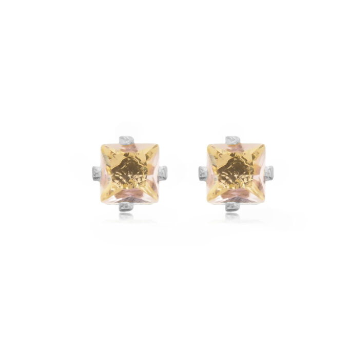 Brinco Ponto De Luz Quadrado Cristal Zirconia Cravejado Banhado a Ouro 18k