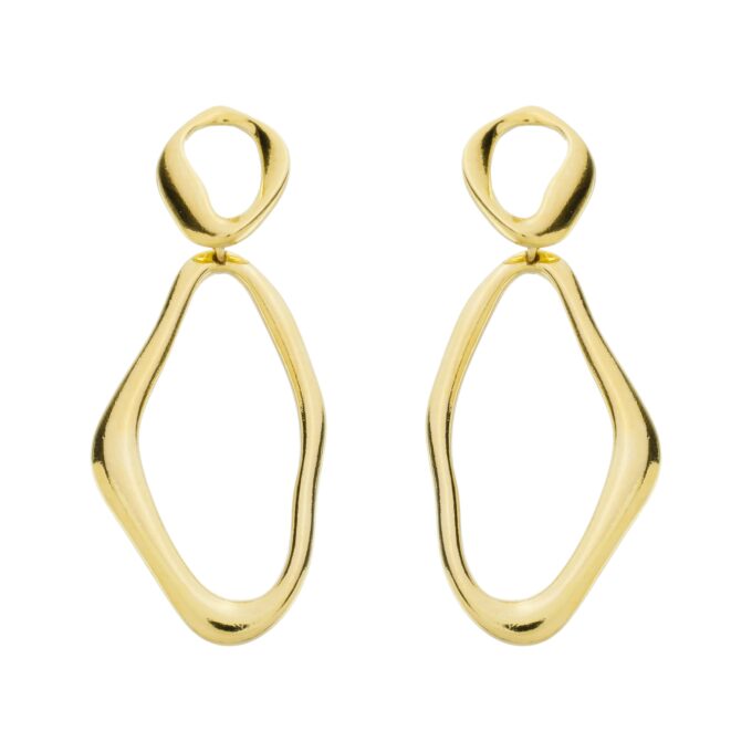 Brinco Orgânico Vazado Duplo Banhado a Ouro 18k