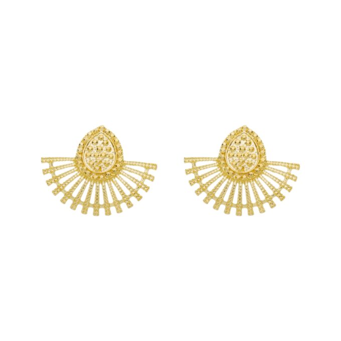 Brinco Gota Leque Texturizado Banhado a Ouro 18k
