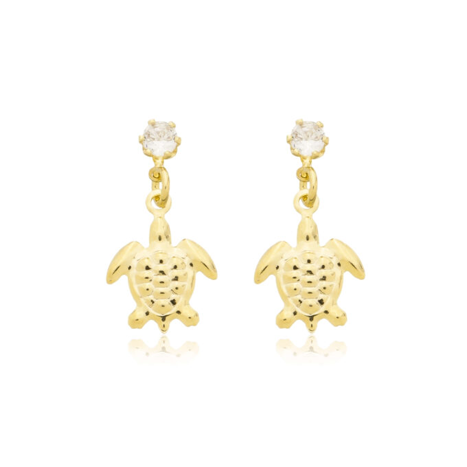 Brinco Tartaruga com Ponto de Luz Cravejado Banhado a Ouro 18k