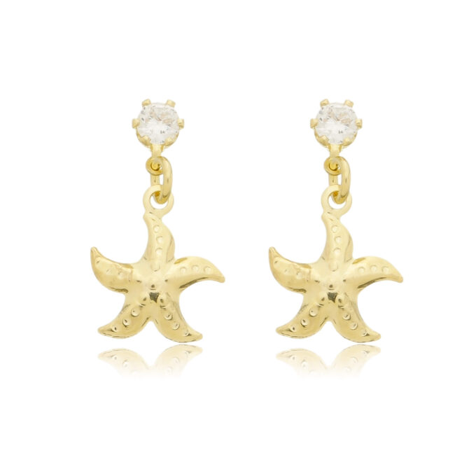 Brinco Estrela do Mar com Ponto de Luz Cravejado Banhado a Ouro 18k