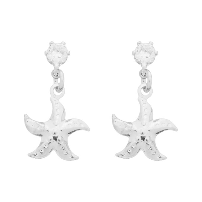 Brinco Estrela do Mar com Ponto de Luz Cravejado Banhado a Ouro 18k
